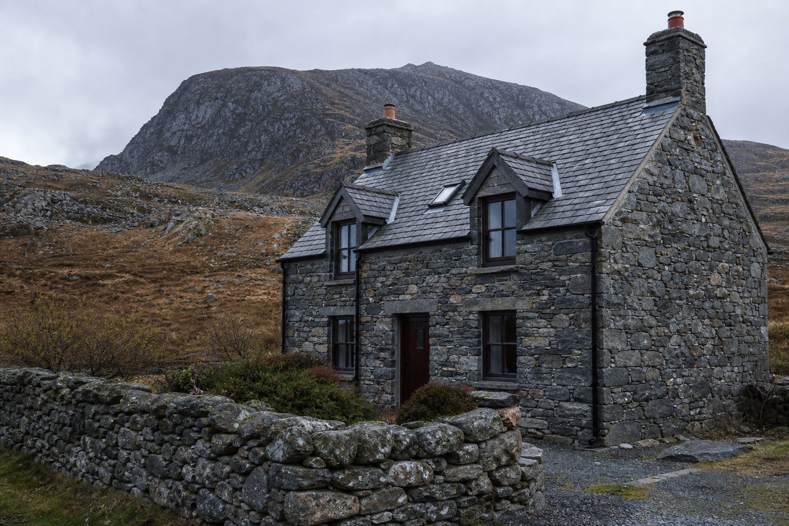 Slate-town cottage context Blaenau