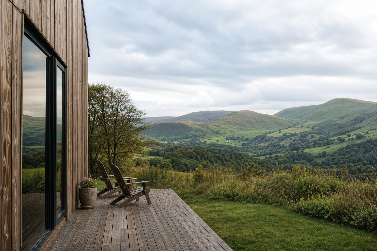 Wide lodge plot context Porthmadog